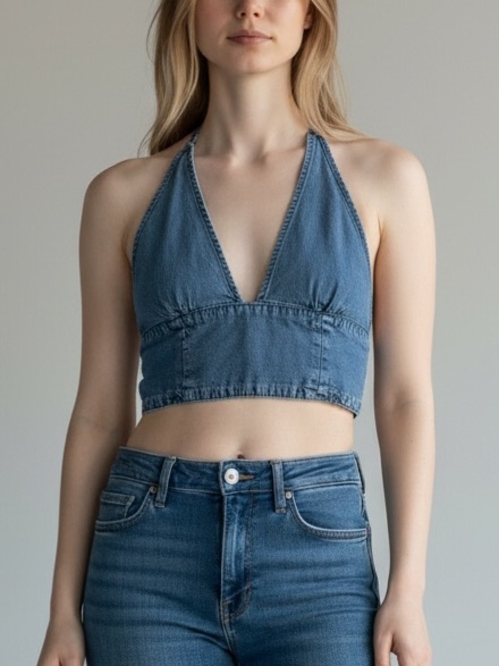 Forever 21 Denim Blue Smocked Top